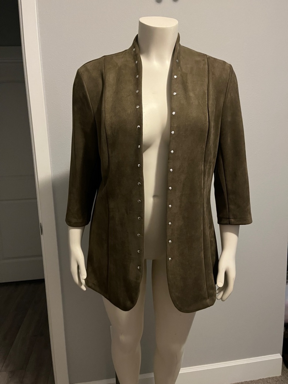 89th & Madison Olive Green Suede Open-Front Blazer with Stud Trim
